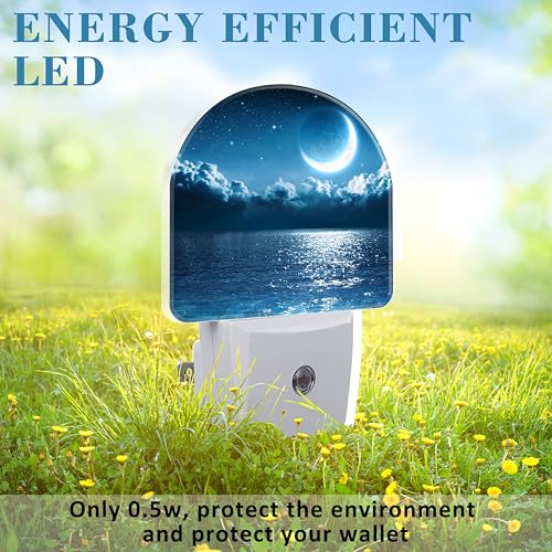 Image of Magic Moon on Sea Night Light Plug into Wall with Dusk to Dawn Sensor Cute Nightlight for Kid Girls Boys Women Men Room Decor, Hallway, Kitchen, Bathroom, Nursery, Stairs