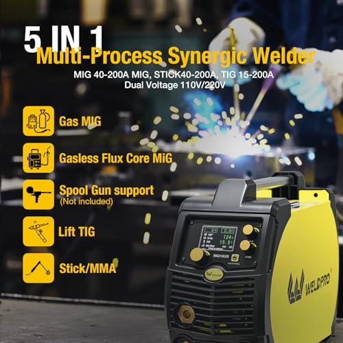 Weldpro 200A MIG Welder, 110V/220V Flux Core MIG Welder/MMA/TIG/Stick 5 in 1 Welding Machine with Spot Timer, IGBT Inverter Portable Gasless Welder Equipment, Aluminum Spool Gun Compatible - Image 2
