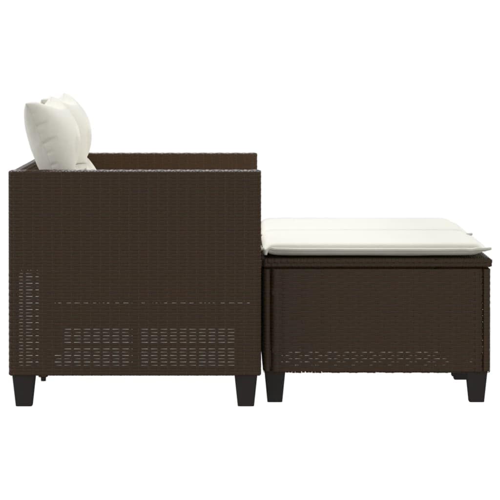 Divano da giardino a 2 posti con sgabelli, in rattan, poltrona da giardino, terrazza, balcone, poltrona relax per giardino, terrazza, balcone, marrone