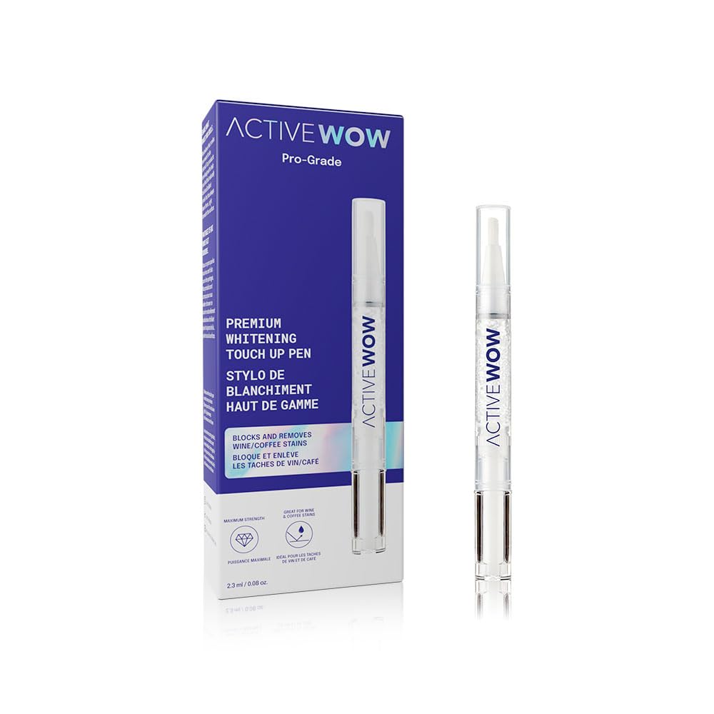Active Wow 24K Whitening Pen for Teeth - Teeth Whitening Pen Stain Remover Gel Pen Fluoride Free No