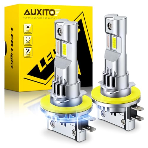 AUXITO Upgraded H11B Bulbs 1500% Brighter 6500K White with Cooling Fan 1:1 Mini Size Anti-Flicker 3 Min Quick Install 20 Years Long Lifespan 99% Compatibility Pack of 2
