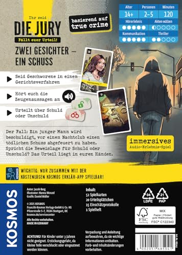 Stadtkrimis Exit Escape Stadtführung Kosmos 685041 Die Jury: Zwei Gesichter - EIN Schuss, Erlebnis Audio Spiel, True Crime Spiel, Krimispiel, Beweise sichten und anhören und am Ende urteilen, Ihr seid die Jury