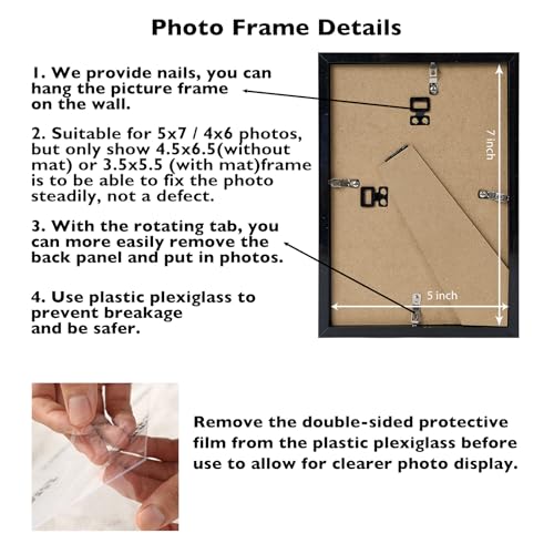 Image of 5x7 Picture Frame Black with 4x6 Mat for Wall Hanging or Tabletop, Display Photo 4x6 with Mat or 5 x 7 Without Mat, 5 by 7 Wall Gallery Poster Photo Frame with Shatter Resistant Plexiglass, Black