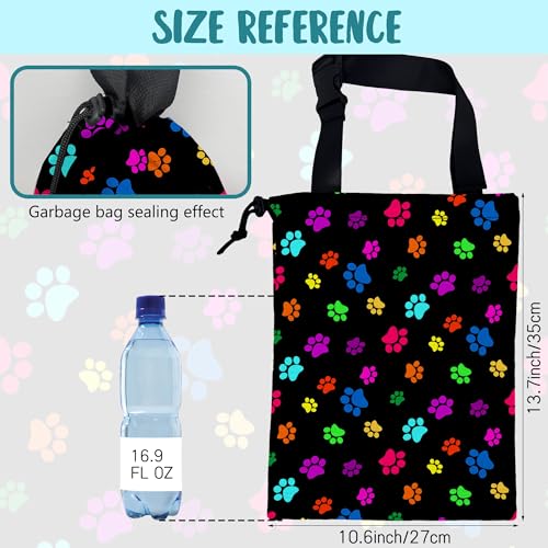 Image of Car Garbage Bag Colorful Paw Prints Hanging Canvas Car Trash Bag Waterproof Drawstring Car Back Seat Organizer for Car Back Front Seat Console with Adjustable Buckle