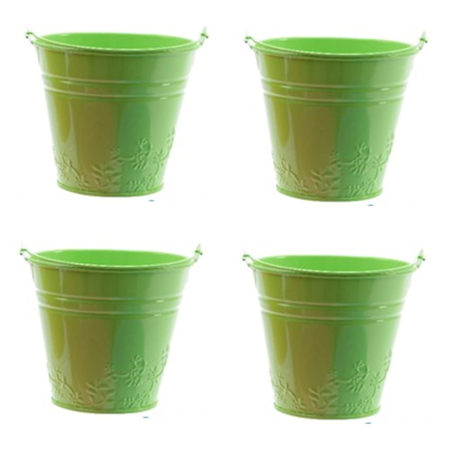 Decoris Green 4 Kids Metal Bucket Planter Zinc Flower Pot Tin Pen Pot Craft Pot Bright