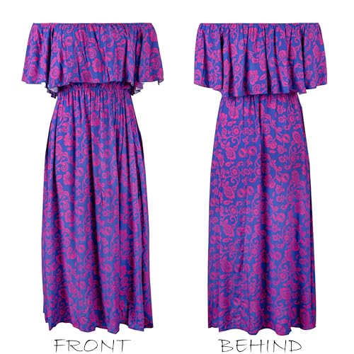 Image of CUPSHE Women Ruffle Floral Maxi Summer Dress Off Shoulder Short Sleeve Backless Flounce Bodice Slit Hem Beach Dresses