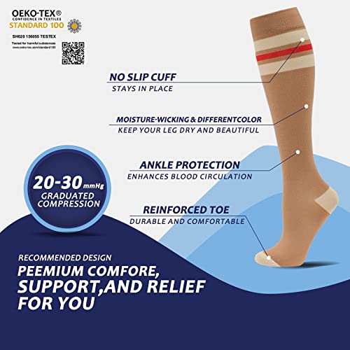 Image of fenglaoda 8 Pairs Compression Socks for Men & Women 20-30 mmHg Knee High Nurse Pregnant Running Medical and Travel Athletic