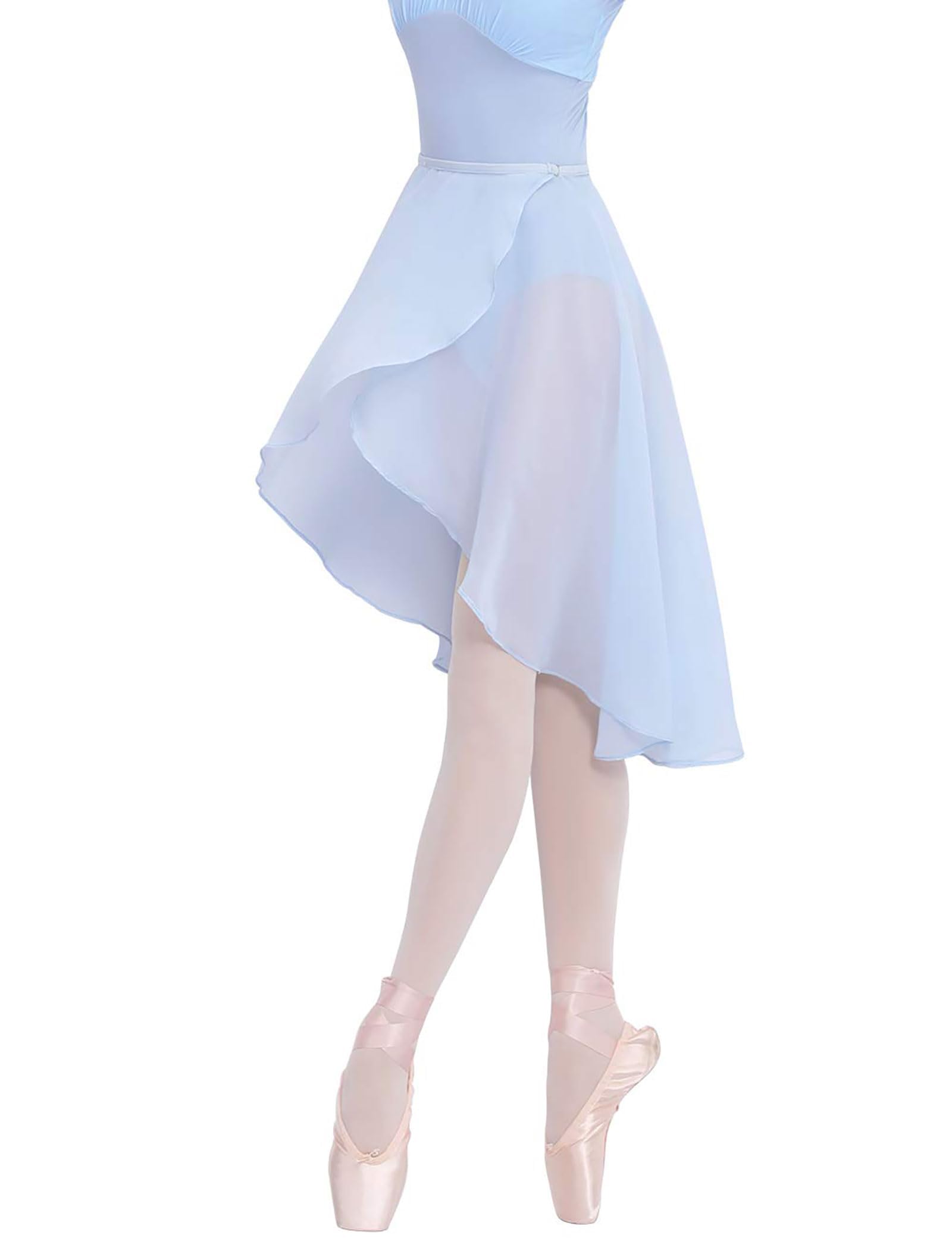 Daydance Blue Teen Girls Women Ballet Skirts Asymmetrical Side Dip Sheer Chiffon Dance Skirts for Leotards