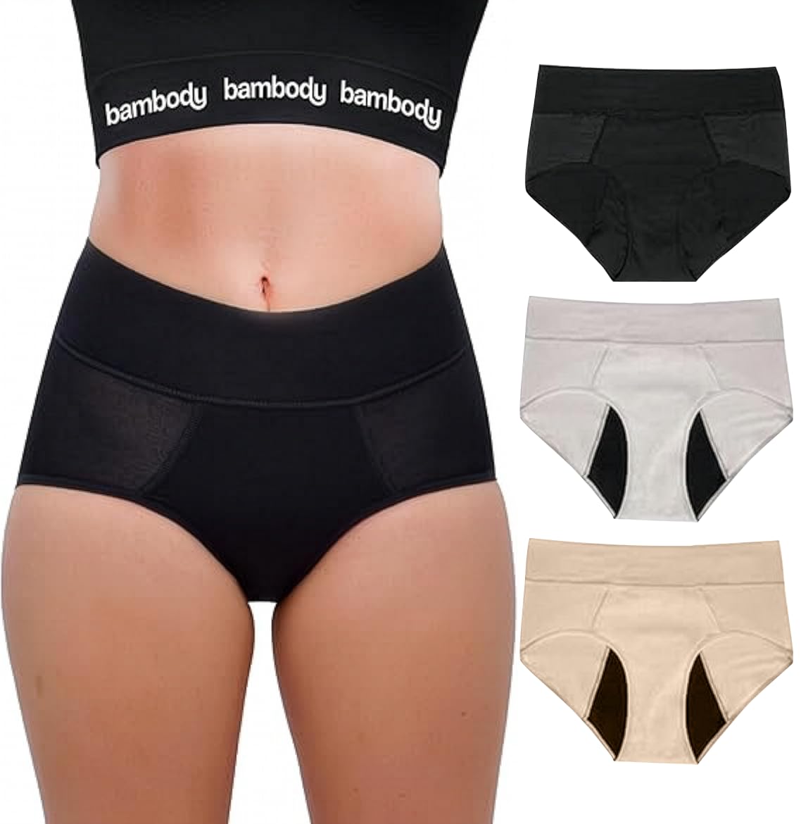 Period Pants for Women, Period Underwear for Teenage Girls - Leakproof, Absorbent, Comfortable, Breathable (3 Pack: Black - Nude - Gray, S)