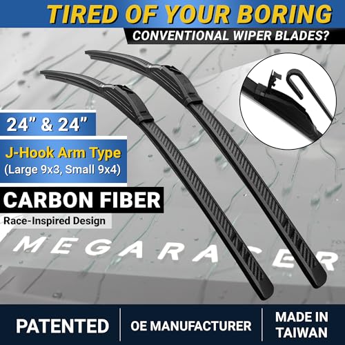 Image of Premium Silicone Windshield Wiper Blades 24 inch & 24 inch for RAM 1500 (2019-2026) | Carbon Fiber Design, Quiet Smooth Streak-Free Clean Wipe, All-Season OEM Quality, Front Automotive Replacement Wipers, 2 Pack