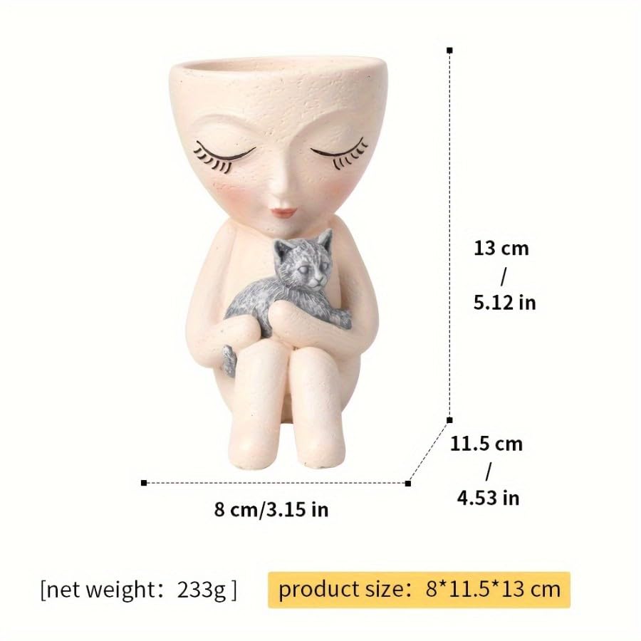 Image of Face Planter Pot with Drainage Hole 6 inch Resin Head Flower Pot for Indoor Outdoor Plants Cute Lady Planter for Garden Home or Office | No Plants or Floral Included (White)