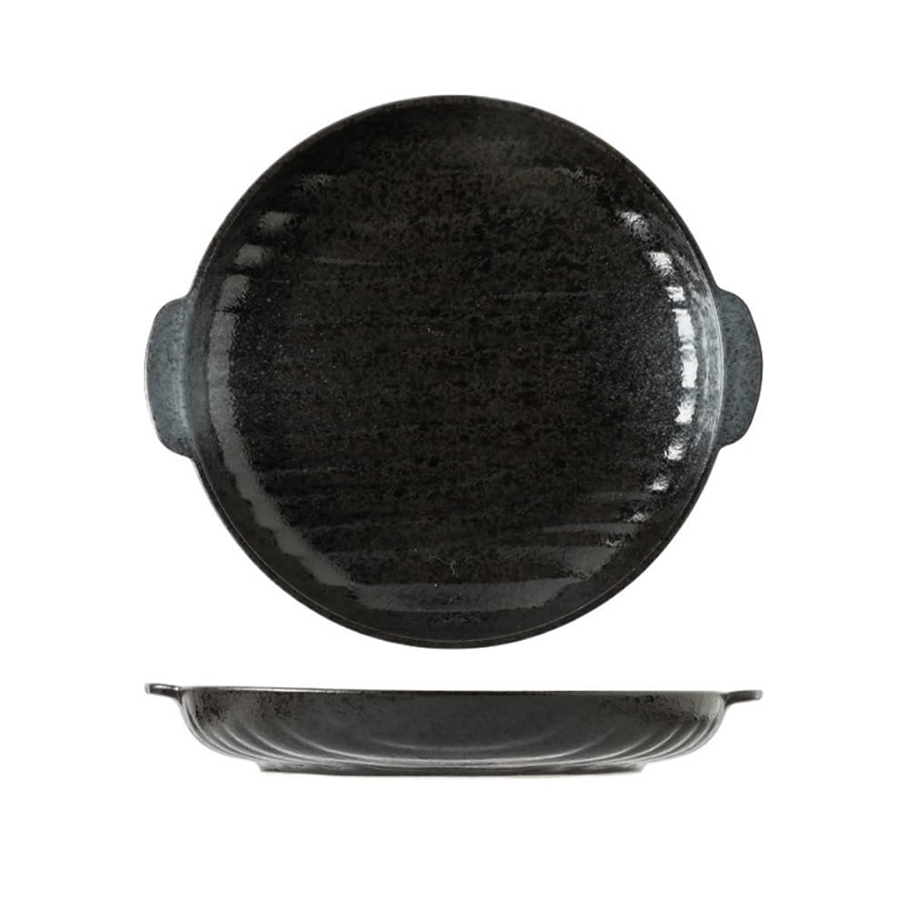 OLSKFUH Kitchen Ceramic Double Ear Household Baking Tray, Microwave Oven, Utensils, Wide Noodle Bowl Cooking,Black