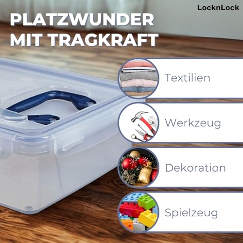 LocknLock PP CLASSIC Aufbewahrungsbox mit Deckel und Griffen | 10 L, 456 x 300 x 110 mm | 100 % Luftdicht | halbtransparenter Vorratsbehälter | Vorratsbehälter mit Deckel für Haushaltsgegenstände