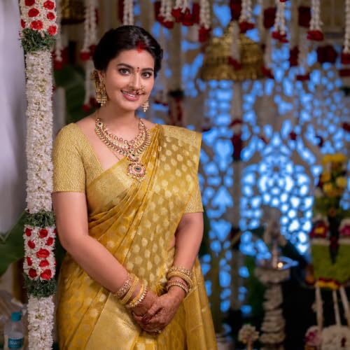 Image of Organza Silk Saree Wedding For Women Banarasi Sadi Original Kanchipuram Pure Rich Pallu Sari With Blouse Piece