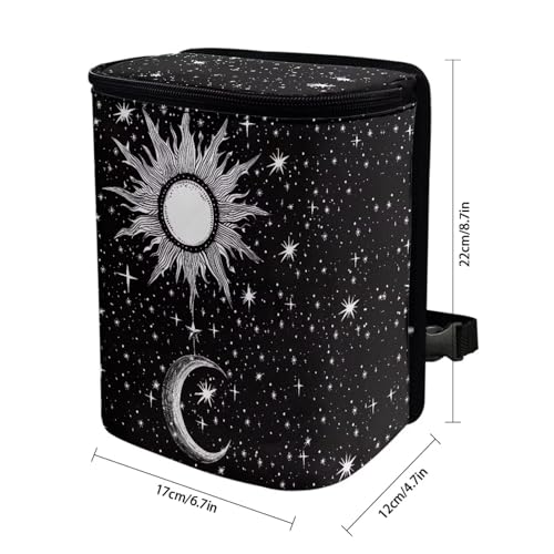 Image of DISNIMO Sun and Moon Auto Car Trash Can - Collapsible, Leakproof Garbage Bin with Adjustable Strap - Car & Truck Accessories for Men and Women - Black