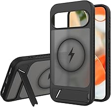 Effcotuo Cover Magnetica per Google Pixel 10/10 Pro/ 9/9 Pro 5G Custodia con MagSafe, Anti-Caduta in Silicone Morbido + Acrilico Ghiacciato con Supporto Staffa,Traslucida Opaco Posterior Case- Nero