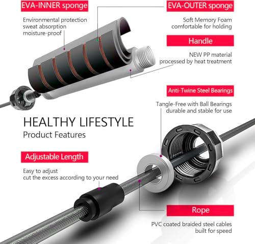 Image of VICTORY Professional Adjustable Skipping Rope Speed Cable With Comfortable Handles Speed Skipping Rope /Exercise Rope For Men, Women Workout (Red)
