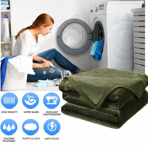 Image of EASELAND Soft King Size Blanket All Season Warm Microplush Lightweight Thermal Fleece Blankets for Couch Bed Sofa,90x108 Inches,Olive Green