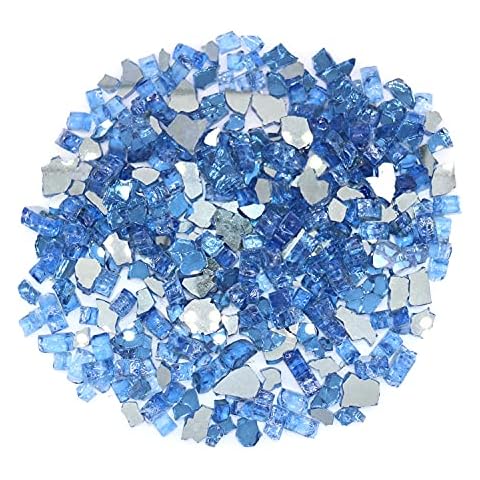 Pacific Blue Fire Glass, 10 Pounds of 1/2 In. Premium Tempered Fire Pit Glass, Reflective Fireglass for Fire Pit, Fire Table, Fireplace, Natural Gas and Propane, Fire Glass Pellets Rocks High Luster Cover