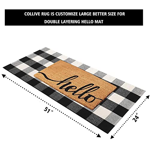Kimode Buffalo Plaid Outdoor Rug Runner Doormat 24'' X 51", Black/White Cotton Woven Checkered Farmhouse Porch Outdoor Rugs, Washable Indoor Door Mat For Front Layered Kitchen Bathroom Laundry Room #TOP1