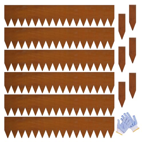 GZGNEEVL Corten Steel Landscape Edging 8 H x 40 L 6 Pack Metal Garden Edging Pre-Rusted Metal Landscape Edging Hammer-in Steel Edging for Landscaping with 6 Clips for Lawn Yard Border (20Ft Total)