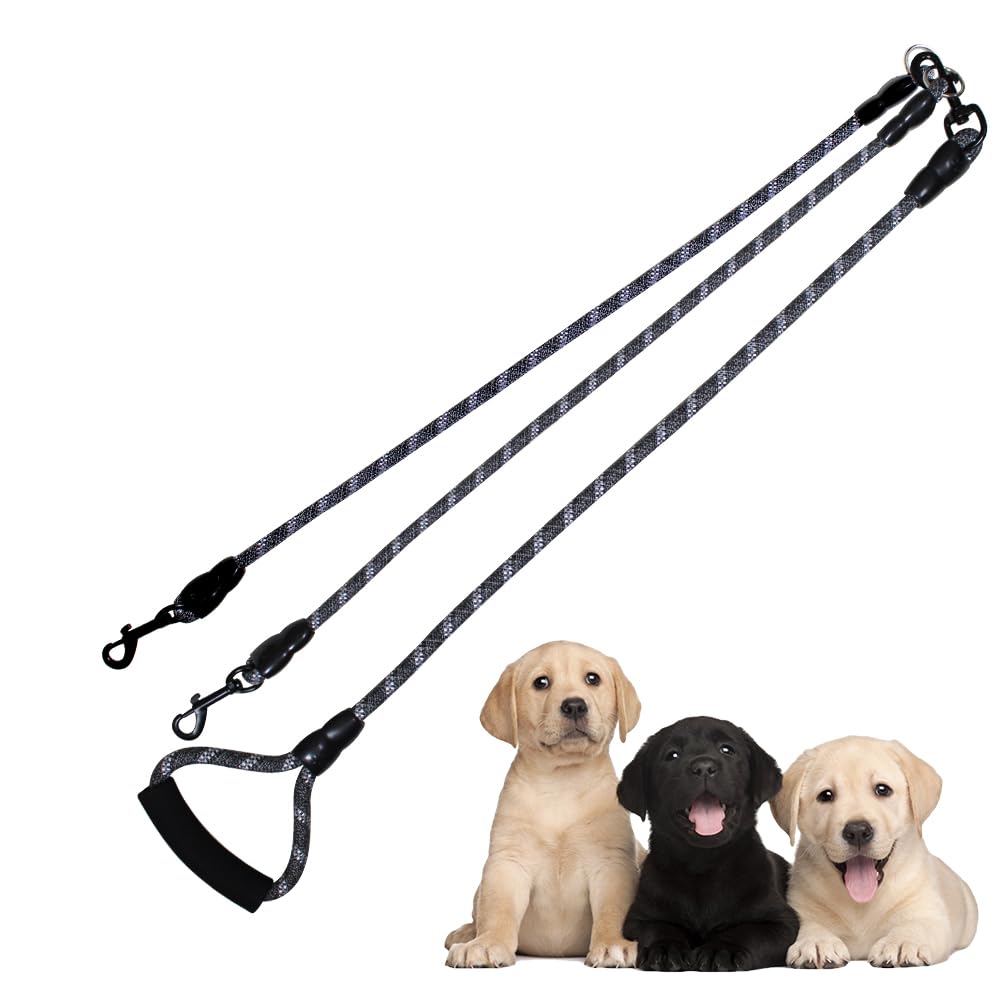 Doppelte Hundeleine, reflektierend, strapazierfähig, für kleine, mittelgroße und große Hunde, 2 Hundeleinen, 360° drehbar, verhedderungsfrei, mit bequemem Griff, Unterstützung für mehrere Seile,