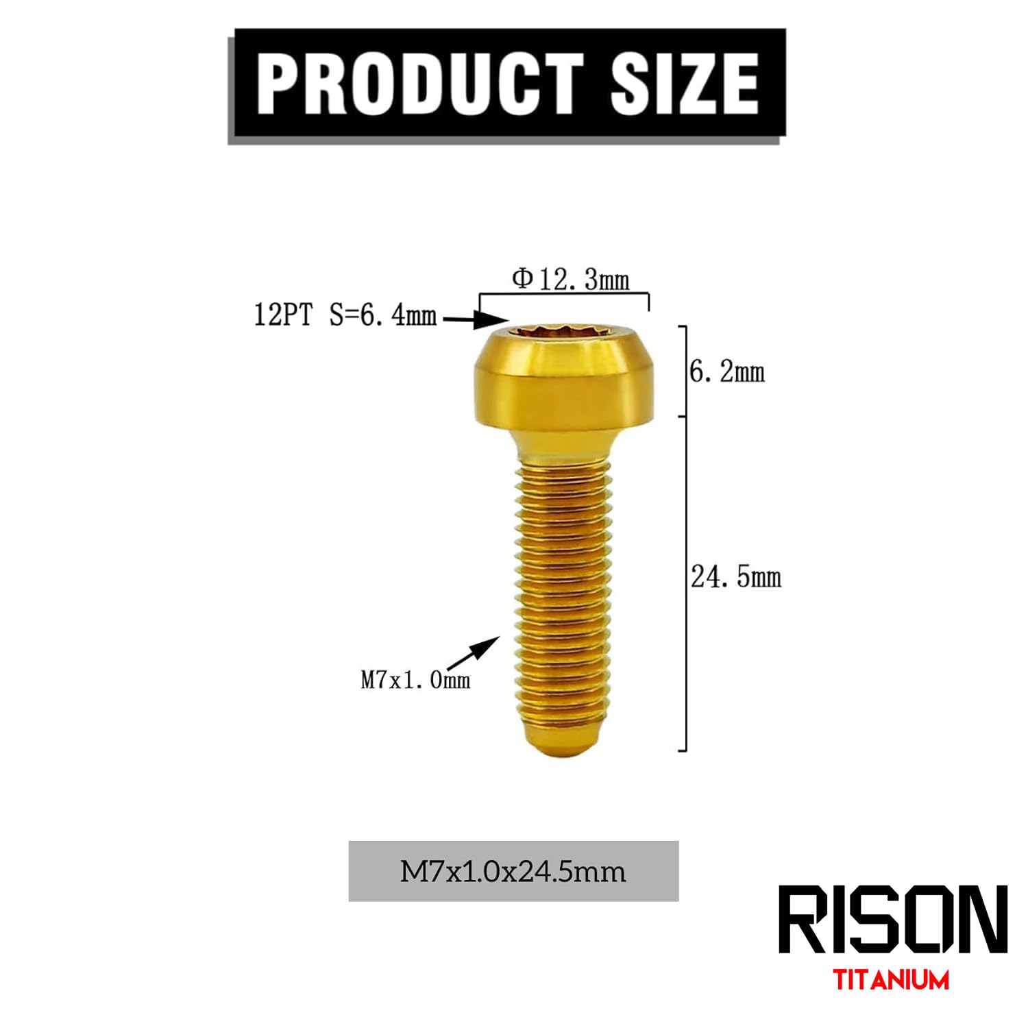 RISON-Titanium Bullone Ruota per Cerchioni in Titanio M7x24.5mm, Viti per Pneumatici per Auto, Bullone Ruota per Cerchioni, Viti a Testa Cilindrica Torx per BBS | RSII | RXII | Ruote a 3pc/2pc