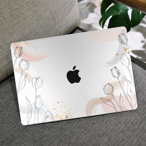 Image of MEEgoodo Case for M5 /M4 /M3 /M2 MacBook Air 13 inch 2026 2025 2024 2022, Fit Model A3449 /A3240 /A3113 /A2681, Case Compatible with MacBook Air 13.6-inch, Engraving Hand Drawn Floral