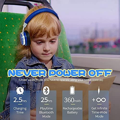 PROHEAR 010 Active Noise Cancelling Headphones for Children, Wireless Bluetooth Over-Ear Headsets with 85dB Volume Limited, Kids Lightweight Headphones with Built-in Microphone (Blue)