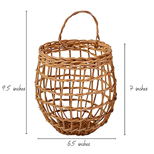 HyakuOku Onion Basket Handwoven Rattan - Chic Decor Hanging Wall Onion Container - Vintage Boho Storage for The Kitchen or Home - Bohemian Baskets with Handle - Pack of 2 Small Rattan Baskets - Image 3