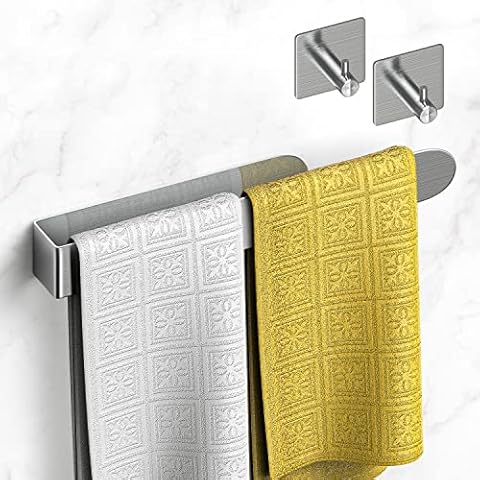 Towel Holder No Drilling Pack of 2 Hooks Self-Adhesive + Towel Holder Self-Adhesive Aluminium Towel Rail Black for Bathroom Kitchen Toilet Cover