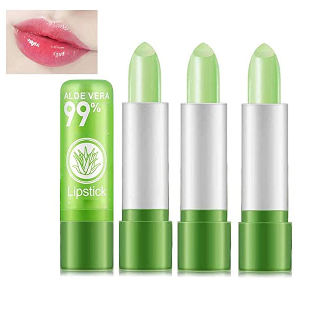 3 Pcs Aloe Vera Color Changing Lipstick,Long Lasting Nutritious Lip Plumper Care Balm Moisturizer Magic Temperature Color Change Lip Gloss Matte Makeup