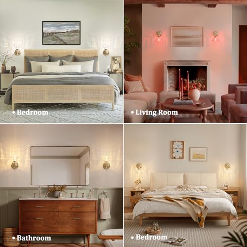 Image of Shenmoyl Battery Operated Wall Sconce, Vintage Rechargeable Wall Lights with Clear Lily Glass Shade, Wireless Indoor Wall Lamp with Remote for Bedroom Living Room Bathroom Hallway