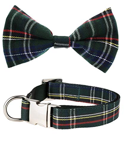 Green Dog Collar with Removeable Bowtie, Tartan Plaid Collar for Dogs, Fall Dog Collar, Winter Dog Collar, Bowtie Large Dog Collars, Large Dog Collar, Plaid Bow Tie Collar, Dog Bow Collar, Large Breed