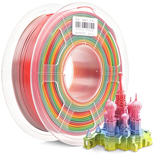 SUNLU 3D Printer Filament, Neatly Wound Rainbow PLA Filament, 1.75mm PLA Filament Muticolor for Most 3D Printer and 3D Pen, Dimensional Accuracy +/- 0.02 mm (2.2lbs), 330 Meters, 1 KG Spool, Rainbow