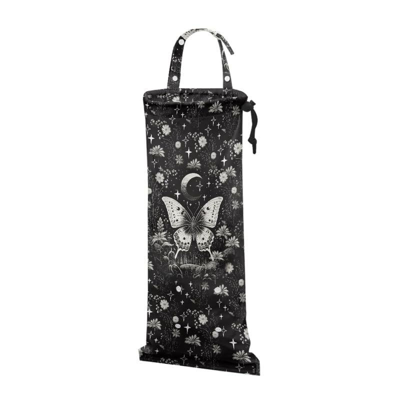 Image of Butterfly Car Trash Bag, Hippie Flower Multipurpose Garbage Bag for Auto Back Seat, Moon Daisy for Outdoor Traveling & Home Use