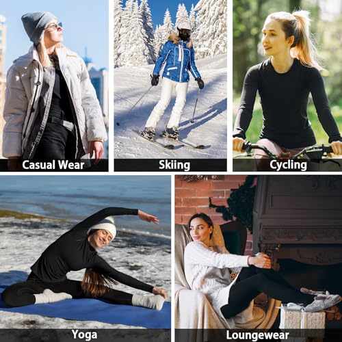 AMZSPORT Ropa Interior Térmica para Mujer - Conjunto de Invierno con Camiseta de Larga Manga y Pantalones, Funcional y Transpirable para Esquí Negro S