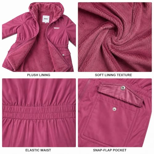 Image of DKNY Girls Midweight Jacket - Cozy Sherpa Fur Lined Water Resistant Hooded Anorak Windbreaker Zip Up Jacket for Girls