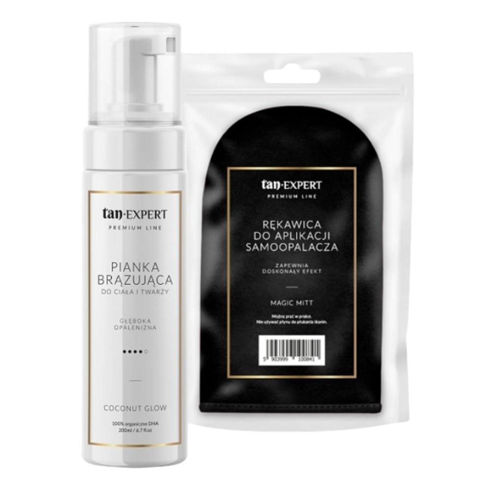 Coconut Glow samoopalacz Mousse 200 ml zestaw z rękawicą aplikacyjną Magic Mitt do twarzy i ciała