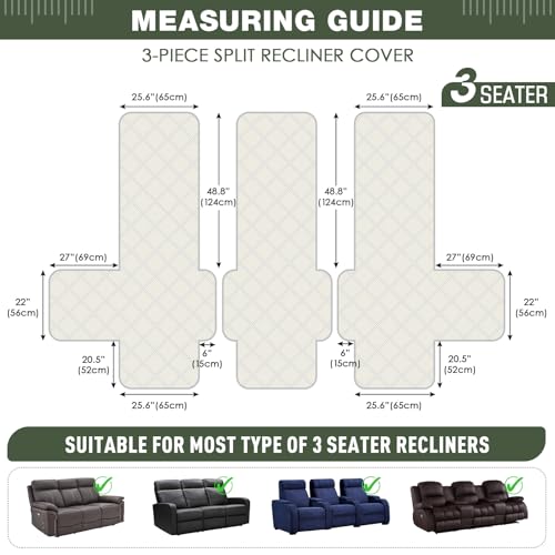Image of TAOCOCO 100% Waterproof Recliner Sofa Cover, Non Slip Split Couch Covers for Reclining Couches with Elastic Strap, Washable Reclining Sofa Cover Furniture Protector for Kids Pets(3 Seater, Bean Green)