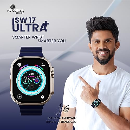 Image of Kratos SW17 Ultra+ Smartwatch with 1.96 inch Touch Display, Advanced BT Calling, Wireless Charging Smart Watch, Voice Assistant, 100+ Sports Modes, Rotating Crown, Metallic Body, IP67, Heart Rate, SpO2
