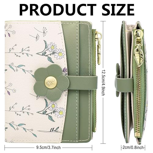 Image of Farcauo Small Floral Womens Wallet Cute Wallets for Women Thin Green Women's Wallet Kawaii Flower Card Wallets for Women Ladies