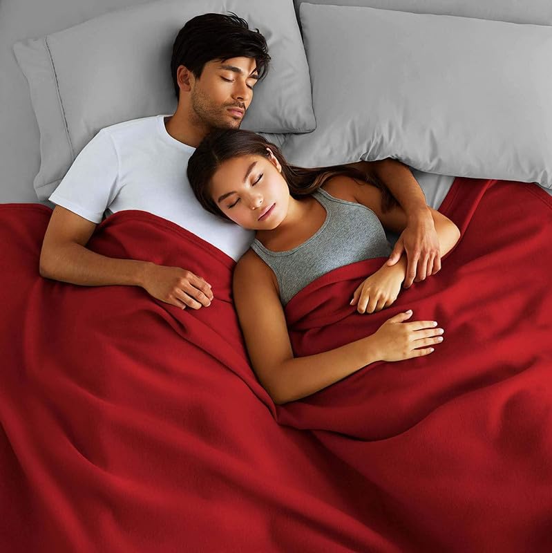 Image of 220 GSM Polar Fleece Double Bed Lightweight Plain Blanket for All Season Travel & Camping, 90x90Inch, Maroon