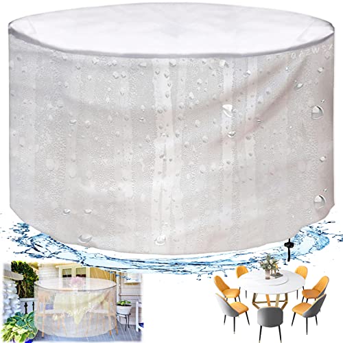 Funda redonda impermeable para mesa de jardín 420D, protección Oxford, resistente al viento, anti circular, juego de fundas para muebles de patio al aire libre, plateado, 79 pulgadas de diámetro x 57