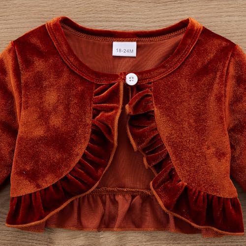 Toddler Baby Girls Spring Dress + Cardigan 2Pieces Outfits Floral Patterned Sundress Solid Long Sleeve Shrug Set4