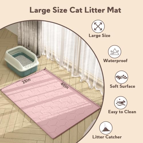 Image of Garoopion Silicone Cat Litter Mat Large 40 inch X 28 inch, Easy to Clean, Pink | Large Size Waterproof Silicone Mat with Raised Edges, Catch Litter, Protect Floor from Urine, Multi-Use for Dog /Sink /Kitchen