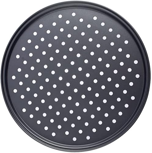 ONEWANGDAFA Bandeja de acero para hornear pizza con agujeros redondos para pizza, bandeja antiadherente para horno de pizza para el hogar,