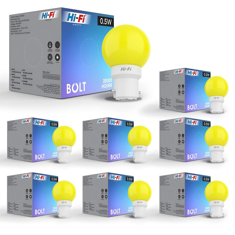 Image of Hi-Fi 0.5W LED Bulb Warm White (3000k) B22 Base | Energy Efficient Zero Watt Light | Decorative Night Lamp for Home, pooja room light & Bedroom Zero Blub (Pack of 8)