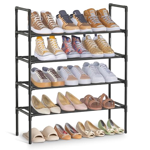 Image of SONGMICS 4-Tier Shoe Rack, Shoe Storage for Hallway Closet, Slim and Space-Saving, Metal Frame, Non-Woven Fabric Shelves, Black ULSH044BH02