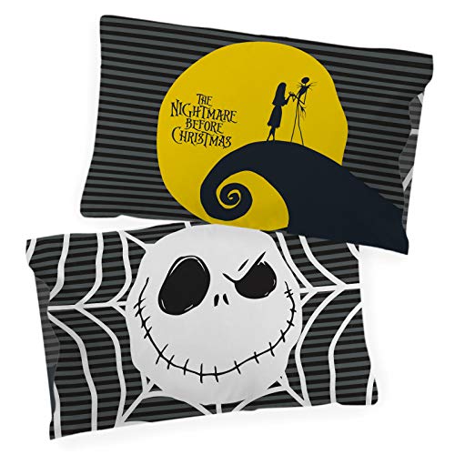 Jay franco Disney Nightmare Before Christmas Yellow Moon Glow in The Dark 2 Pack Reversible Pillowcases Features Jack Skellington - Double-Sided Kids Super Soft Bedding (Official Disney Product)